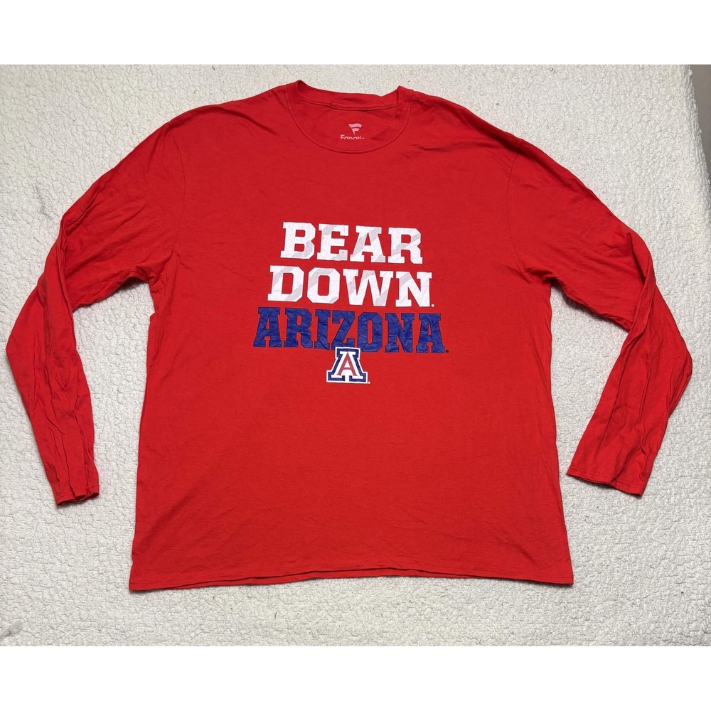 Fanatics Mens Arizona Wildcats T-shirt Graphic Tee Size 2XL Red Long Sleeve